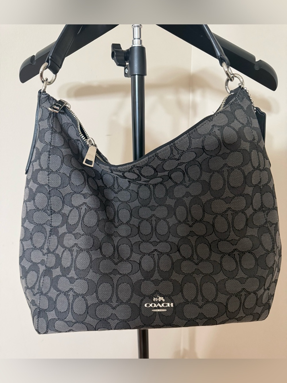 Coach East/West Celeste Hobo Shoulder Bag Purse Black Smoke Signature Canvas EUC - Picture 2 of 16
